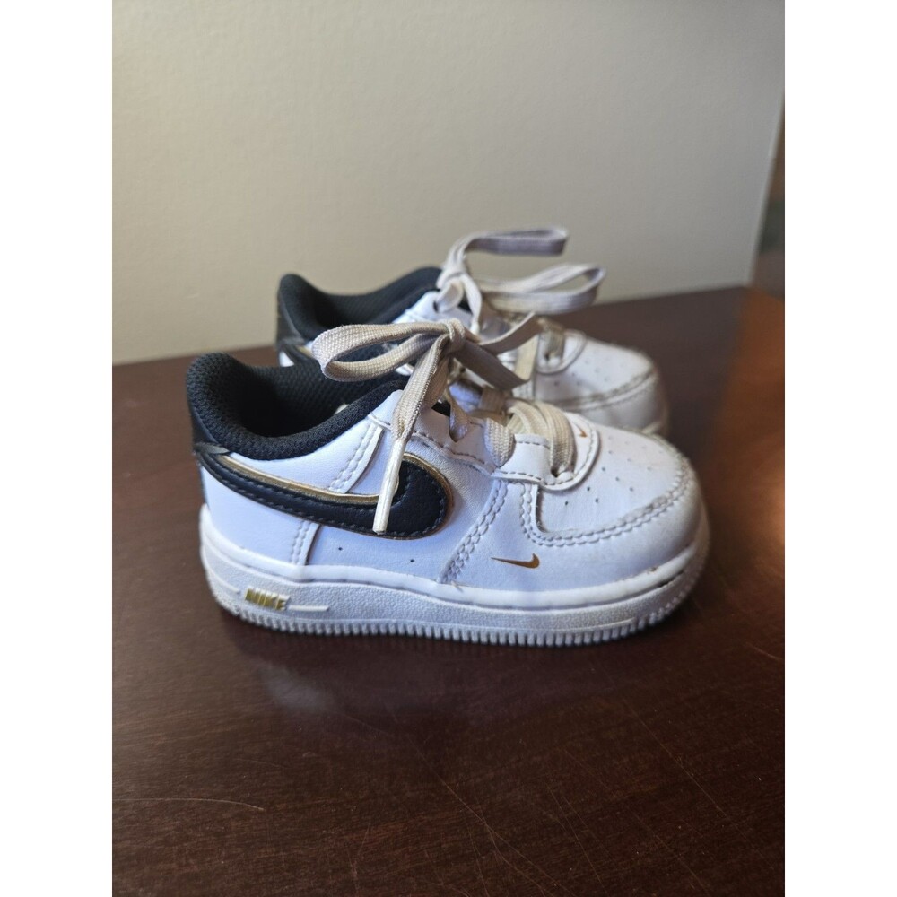 Nike Force 1 LV8(TD) DM3387-100 White/Black Metallic Gold Toddler Size 5C Shoes